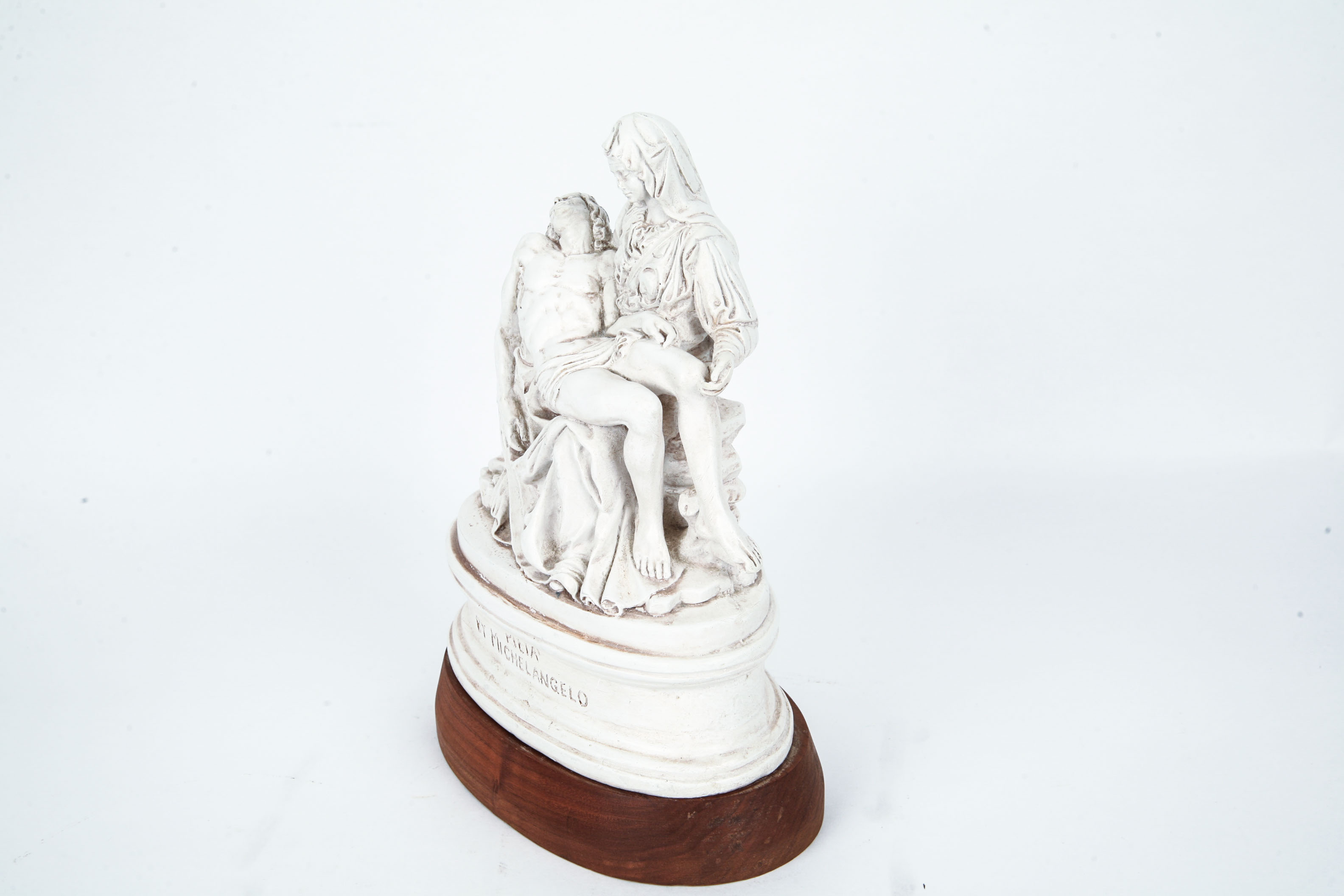 Vintage Pieta Sculpture on Wooden Base
