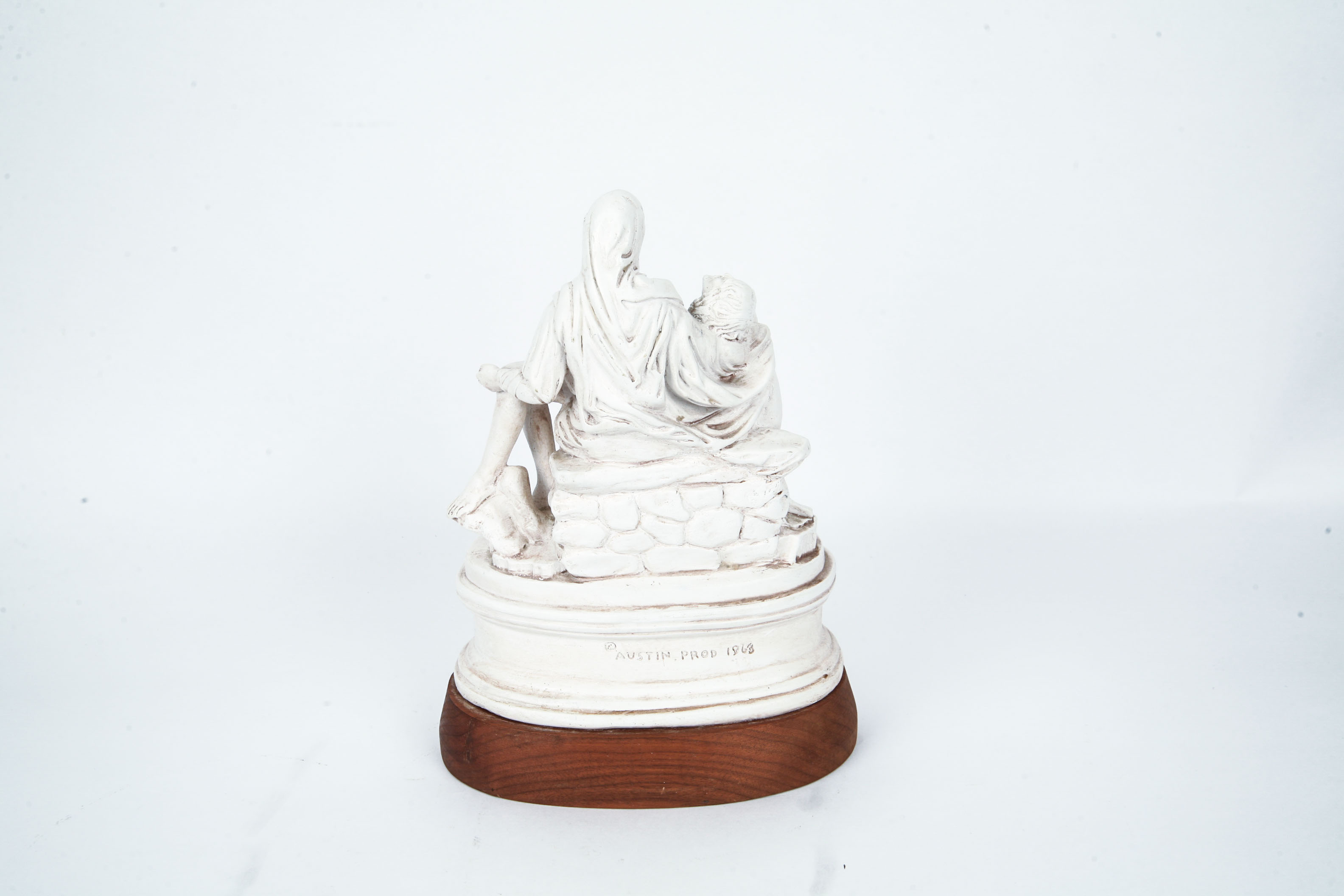 Vintage Pieta Sculpture on Wooden Base