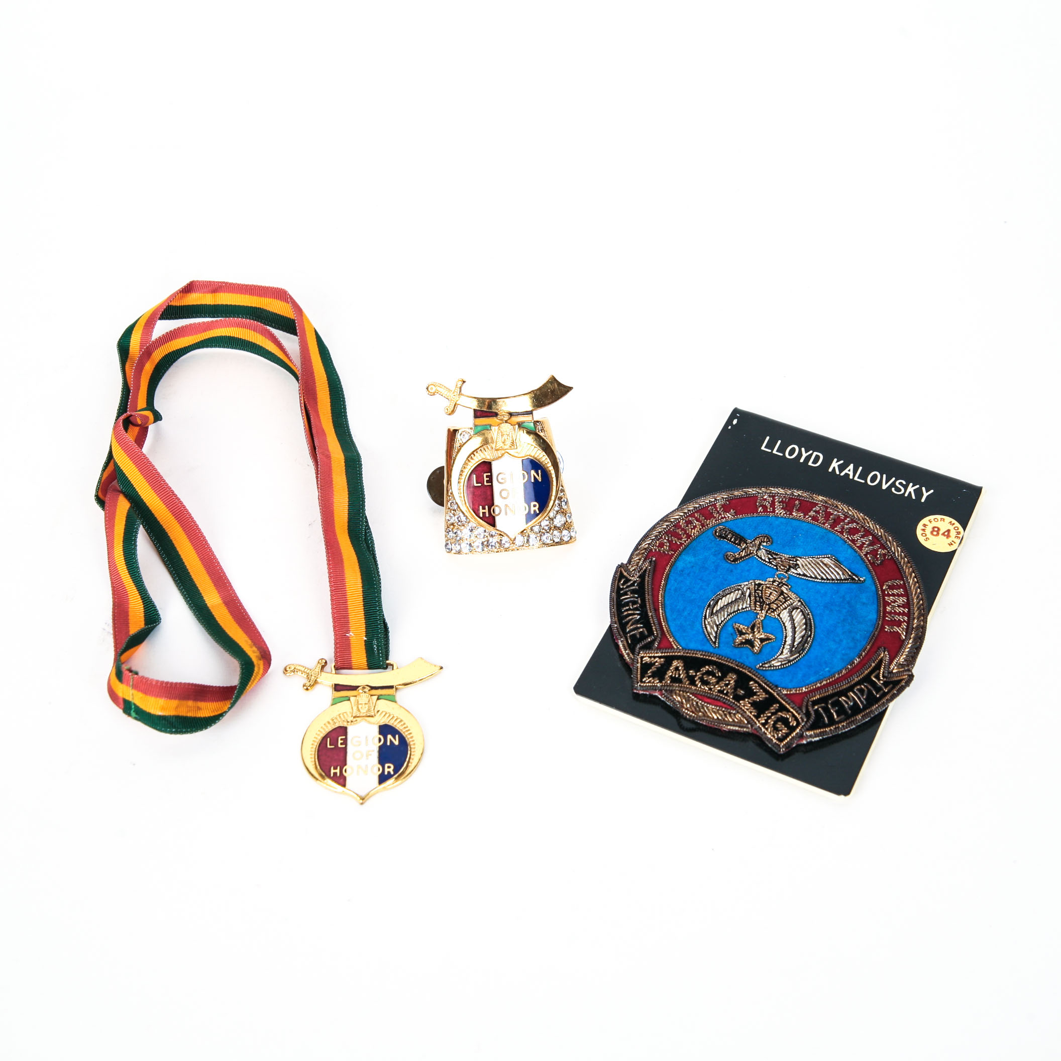 Masonic Shriner Patch, Pin, and Medallion on Ribbon