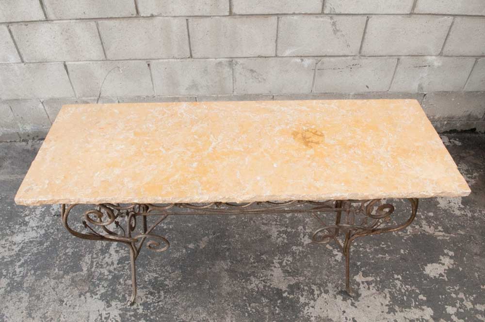 Contemporary Stone and Wrought Iron Console Table