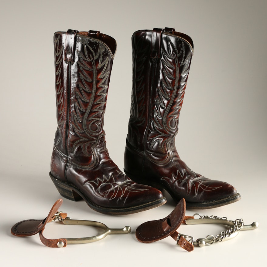 Men's Leather Cowboy Boots and August Buermann Spurs