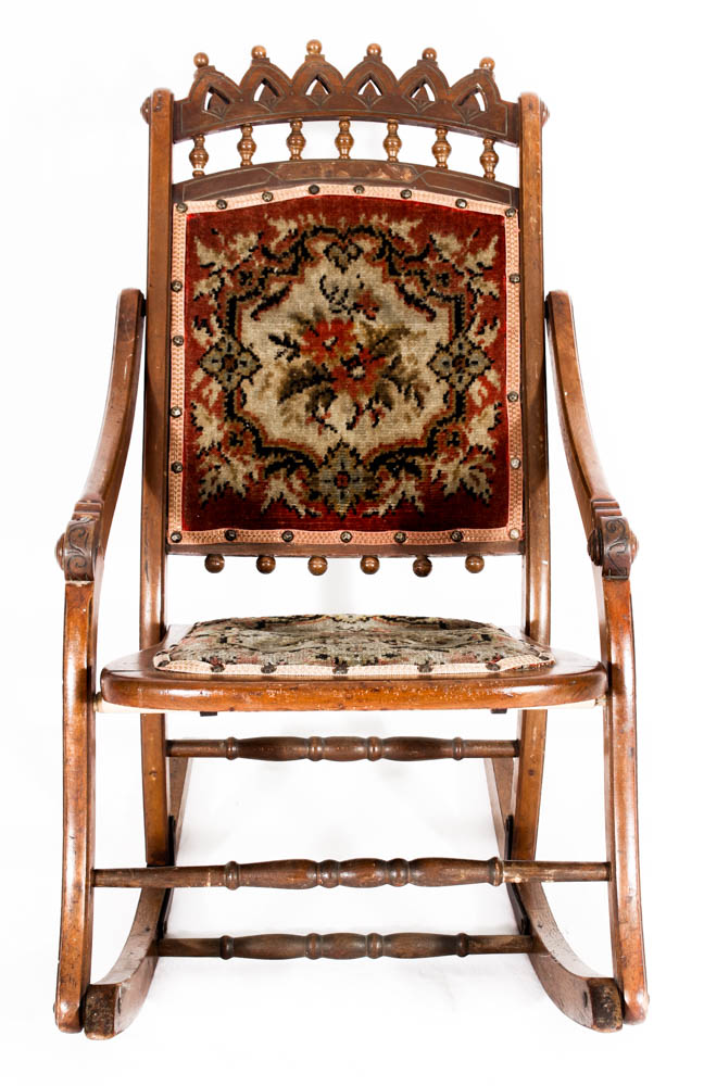 Antique Eastlake Carpet Folding Rocking Chair