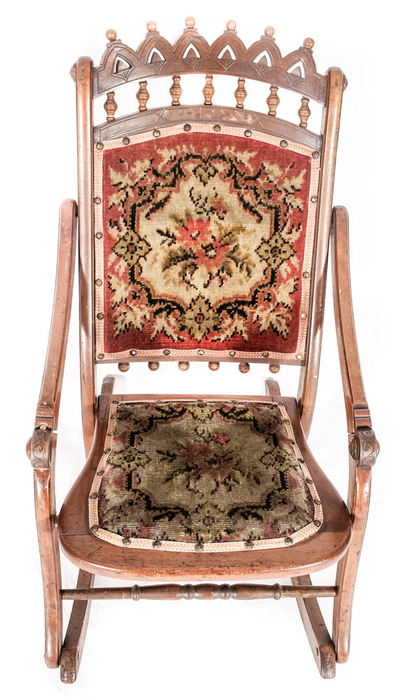 Antique Eastlake Carpet Folding Rocking Chair