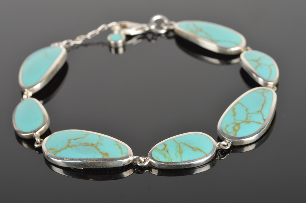 Sterling Silver Turquoise Link Bracelet
