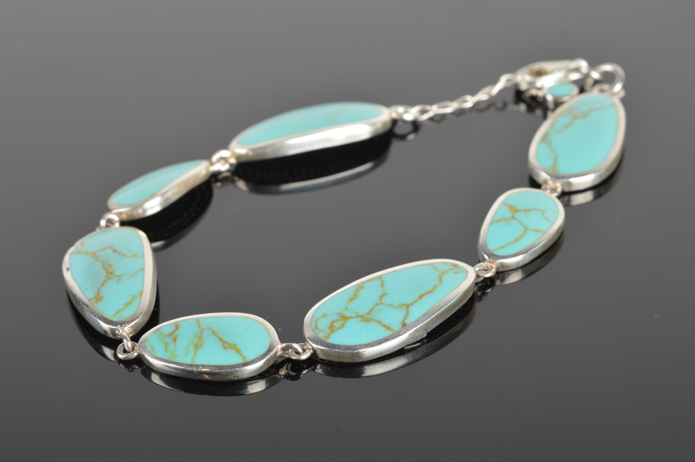 Sterling Silver Turquoise Link Bracelet
