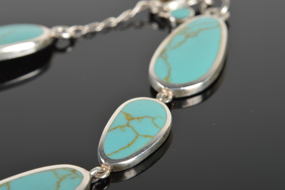 Sterling Silver Turquoise Link Bracelet