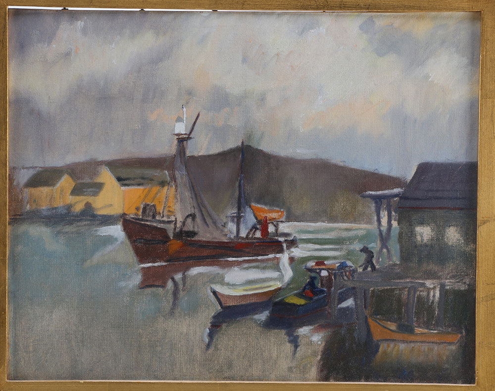 Adrian Siegel Oil on Canvas "Boats In Harbor"