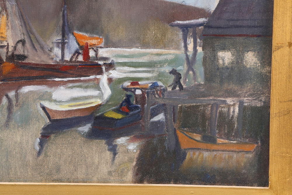 Adrian Siegel Oil on Canvas "Boats In Harbor"