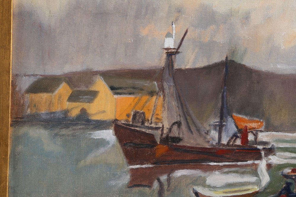 Adrian Siegel Oil on Canvas "Boats In Harbor"