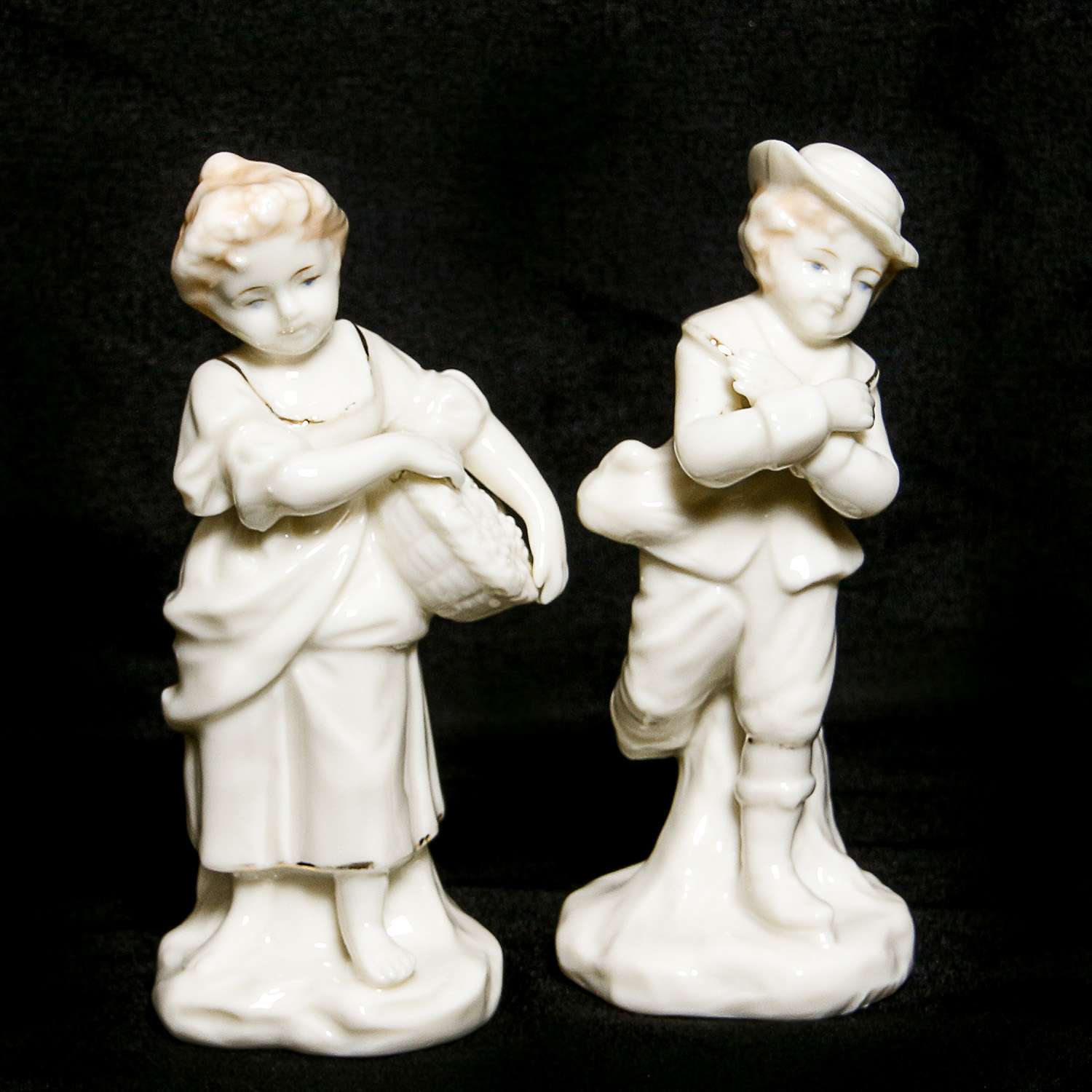 Pair of Antique Glazed White Porcelain Victorian Figurines