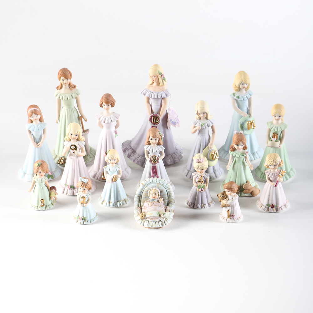 Set of 1980s Enesco "Growing Up Birthday Girls" Figurines
