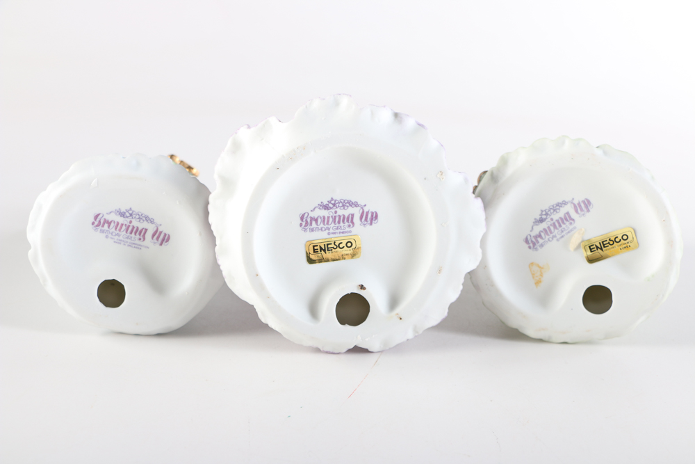 Set of 1980s Enesco "Growing Up Birthday Girls" Figurines