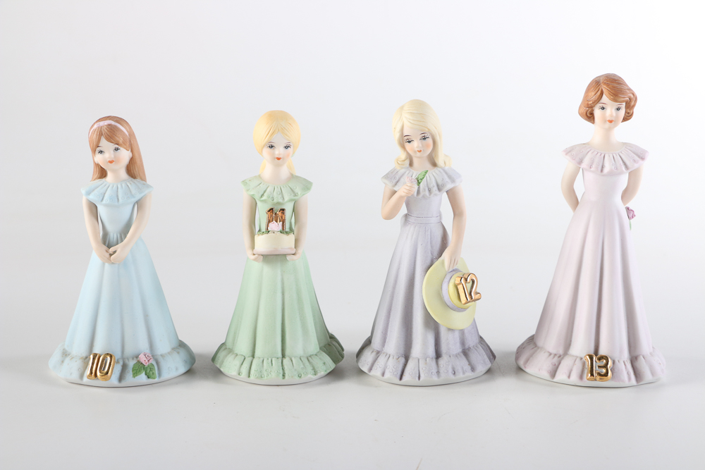 Set of 1980s Enesco "Growing Up Birthday Girls" Figurines