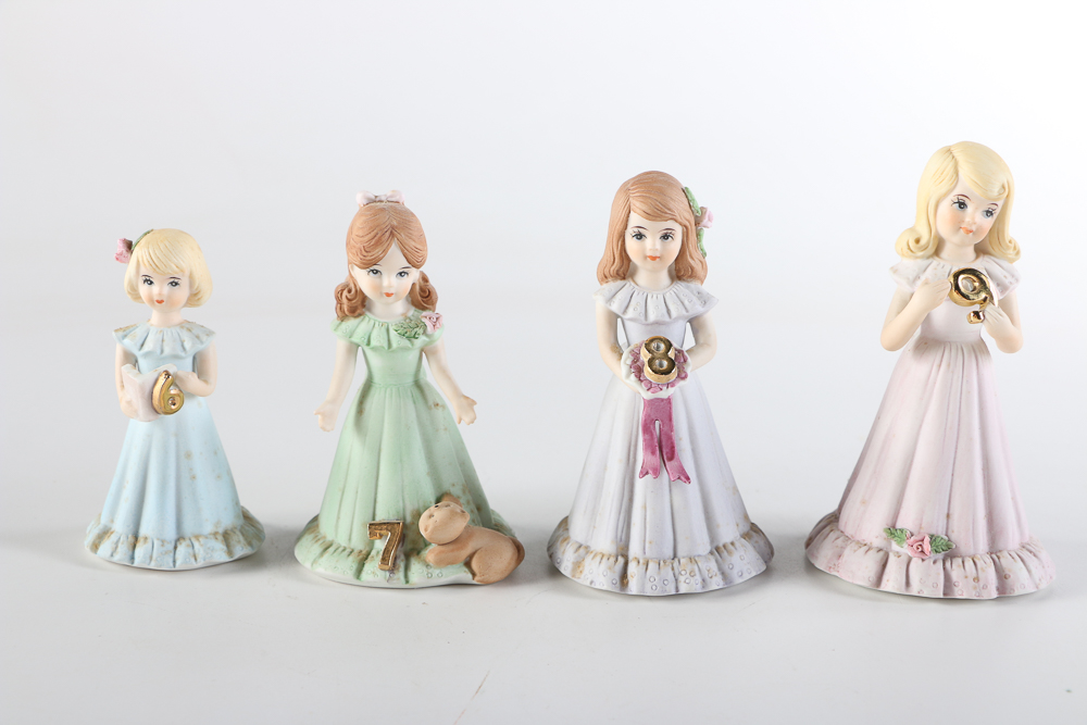 Set of 1980s Enesco "Growing Up Birthday Girls" Figurines