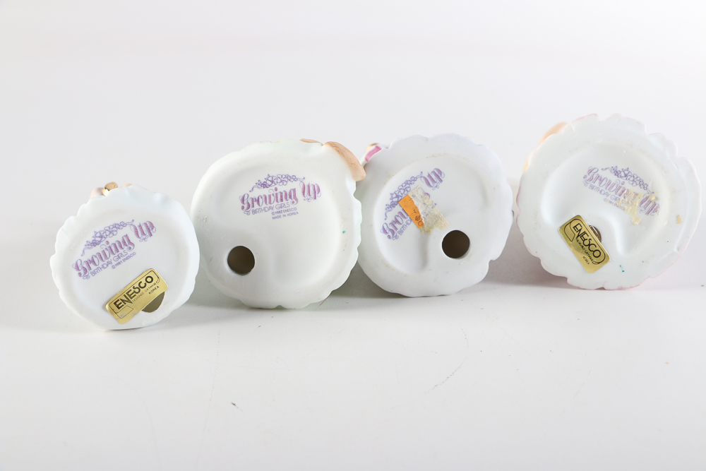 Set of 1980s Enesco "Growing Up Birthday Girls" Figurines