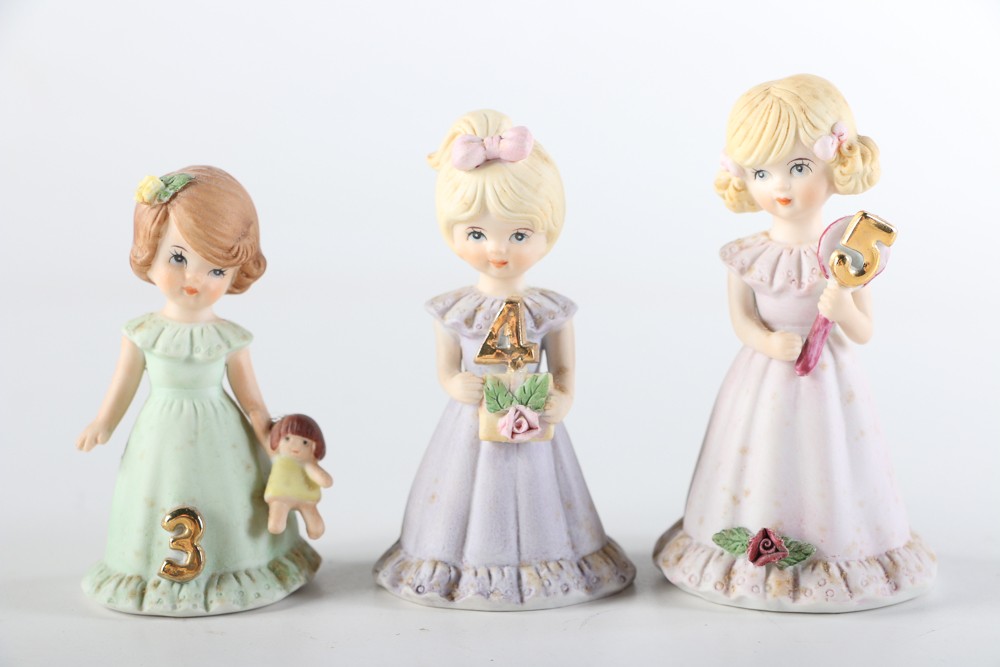 Set of 1980s Enesco "Growing Up Birthday Girls" Figurines