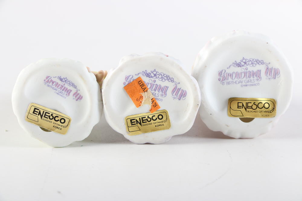 Set of 1980s Enesco "Growing Up Birthday Girls" Figurines