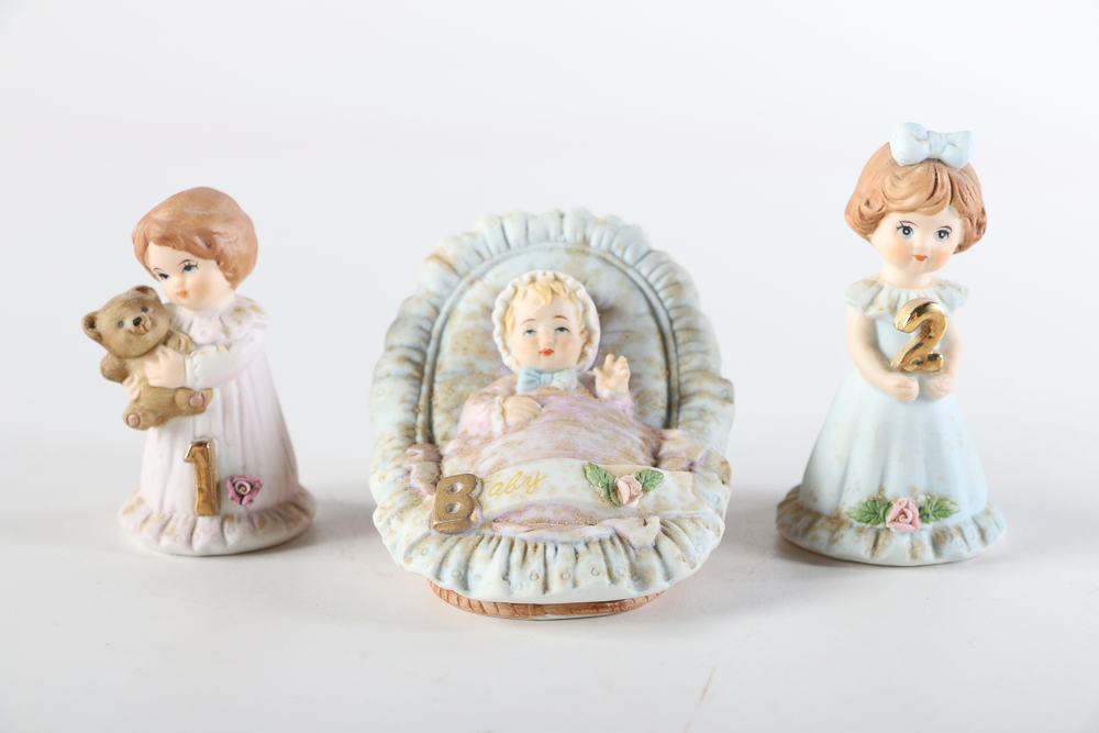 Set of 1980s Enesco "Growing Up Birthday Girls" Figurines