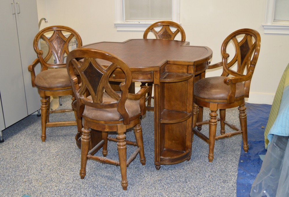 Hooker Game Table With Leather Top and Four Chairs