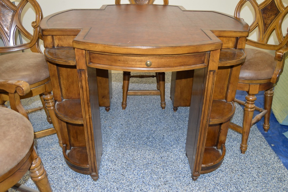 Hooker Game Table With Leather Top and Four Chairs