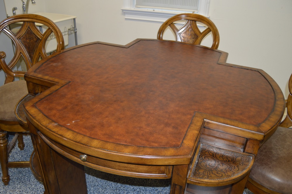Hooker Game Table With Leather Top and Four Chairs