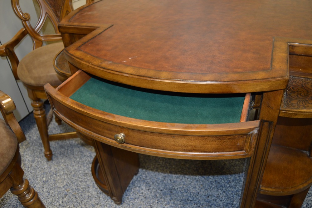 Hooker Game Table With Leather Top and Four Chairs