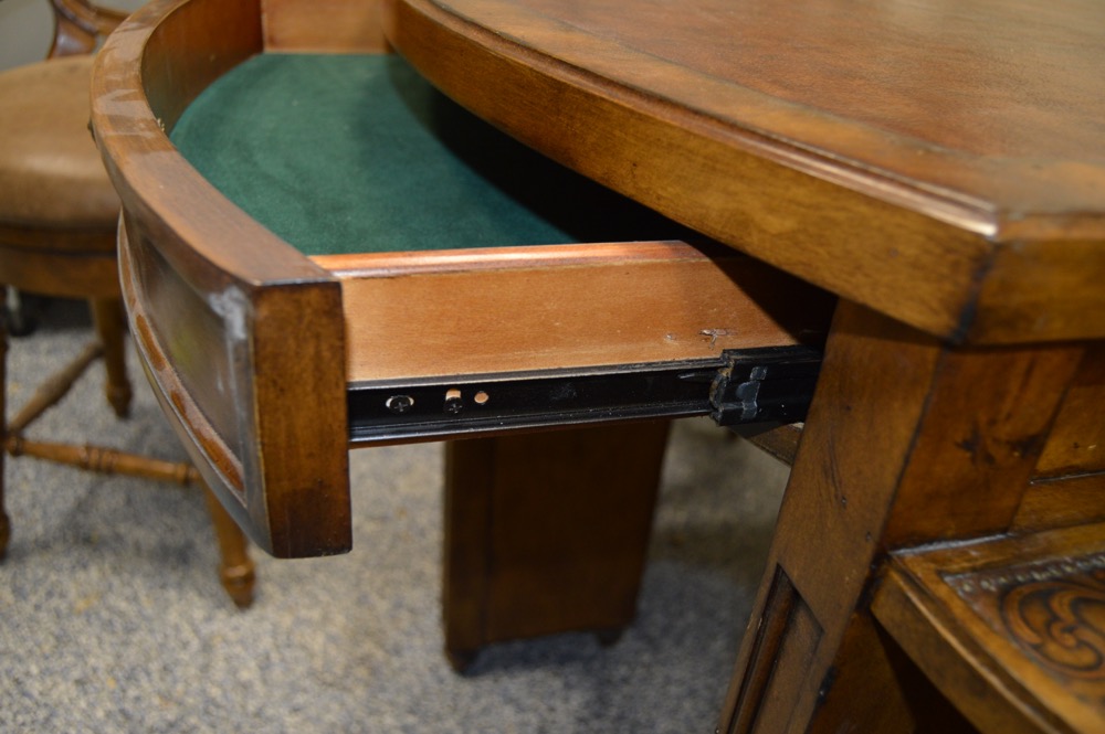 Hooker Game Table With Leather Top and Four Chairs