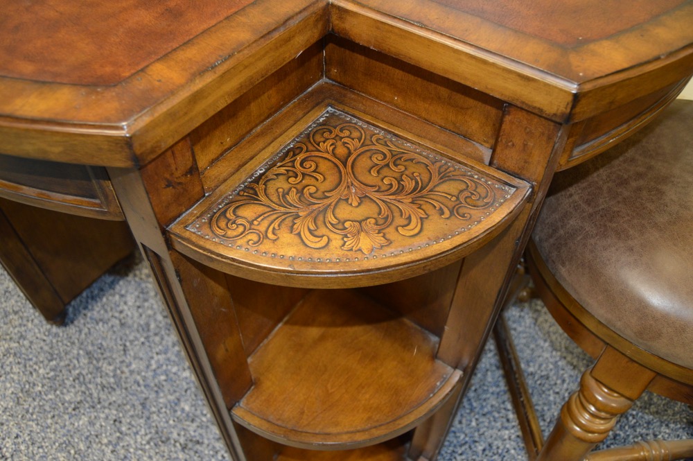 Hooker Game Table With Leather Top and Four Chairs