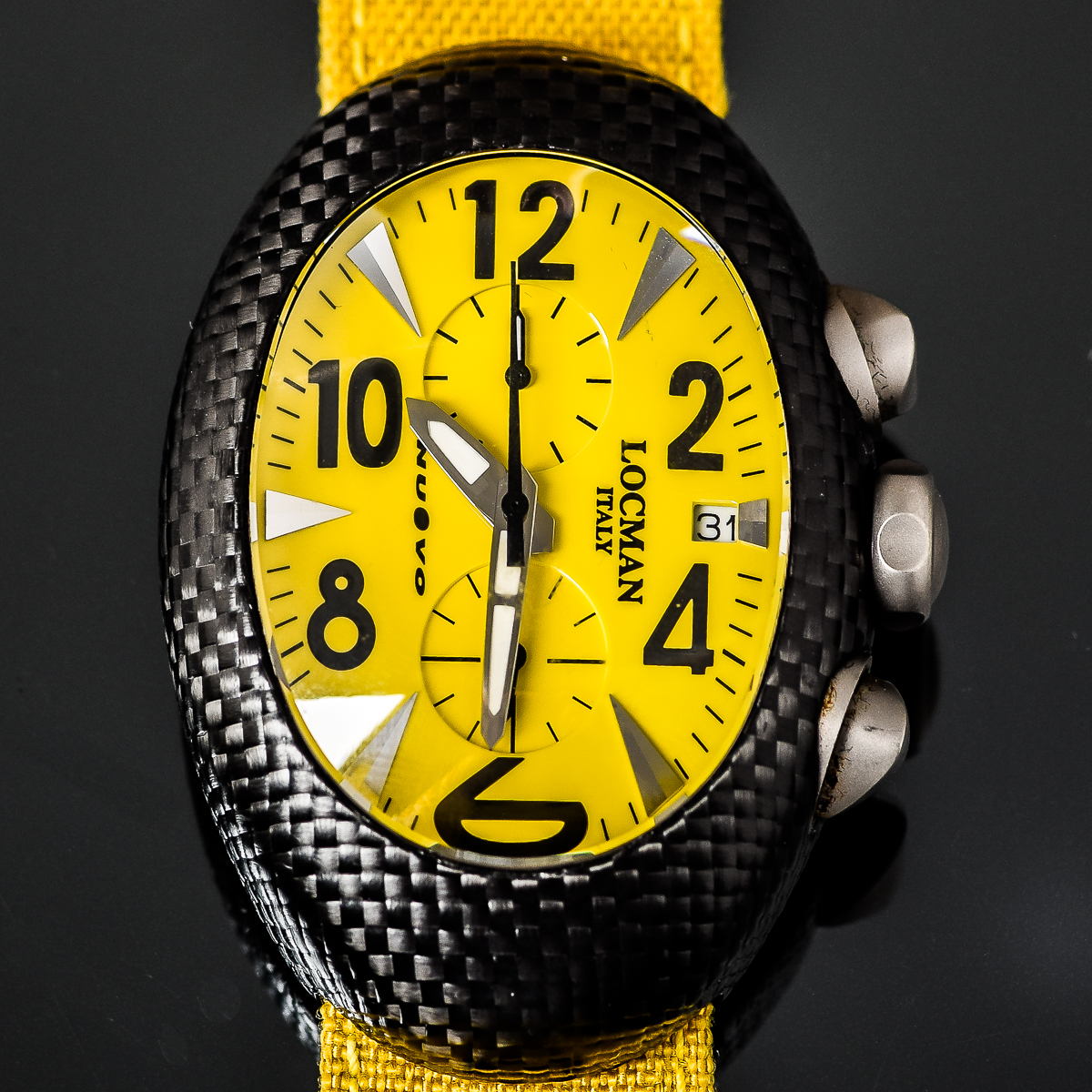 Men's Locman Nuovo Carbonio Watch with Yellow Dial and Cordura Strap