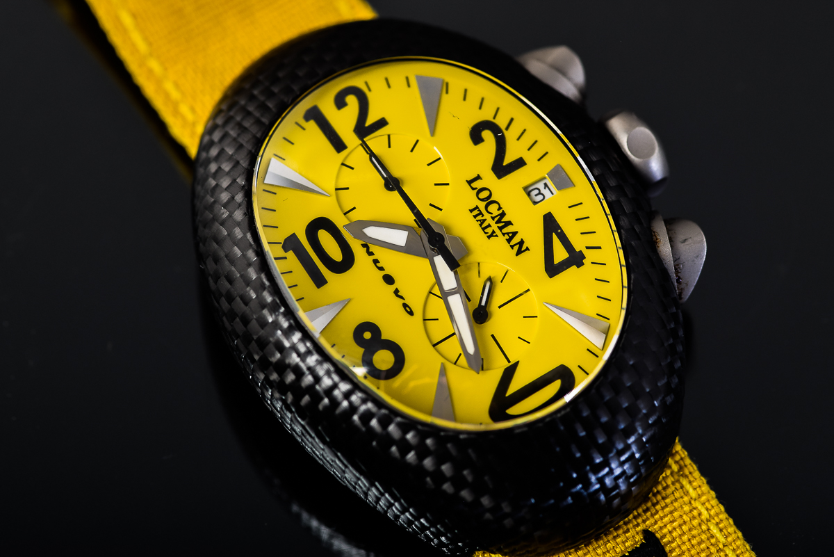 Men's Locman Nuovo Carbonio Watch with Yellow Dial and Cordura Strap