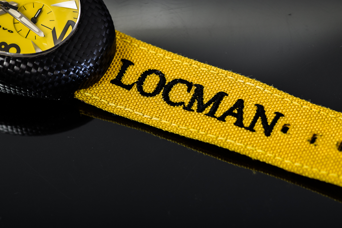 Men's Locman Nuovo Carbonio Watch with Yellow Dial and Cordura Strap