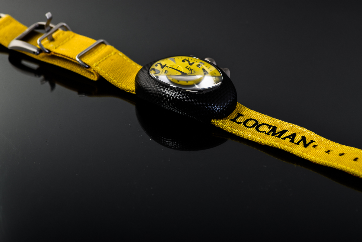 Men's Locman Nuovo Carbonio Watch with Yellow Dial and Cordura Strap