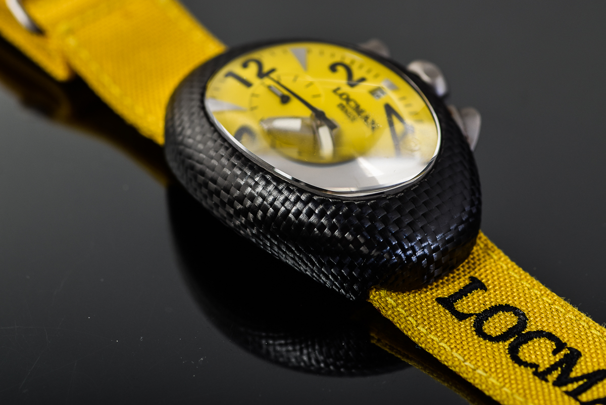 Men's Locman Nuovo Carbonio Watch with Yellow Dial and Cordura Strap