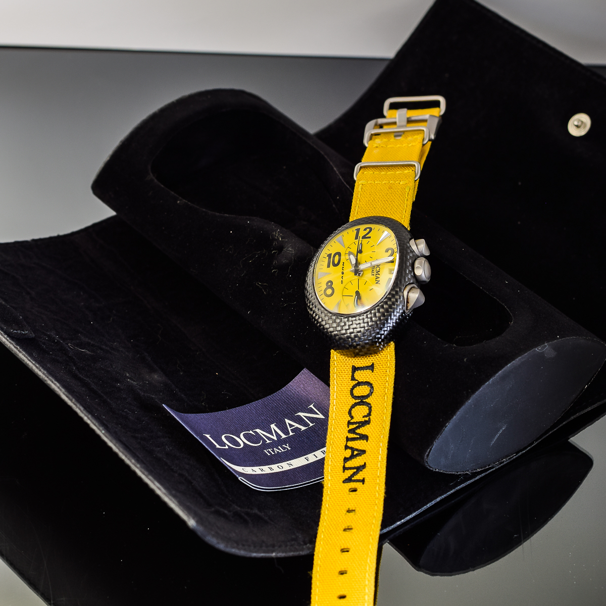 Men's Locman Nuovo Carbonio Watch with Yellow Dial and Cordura Strap