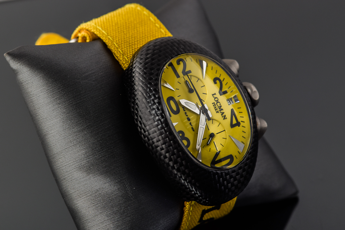 Men's Locman Nuovo Carbonio Watch with Yellow Dial and Cordura Strap
