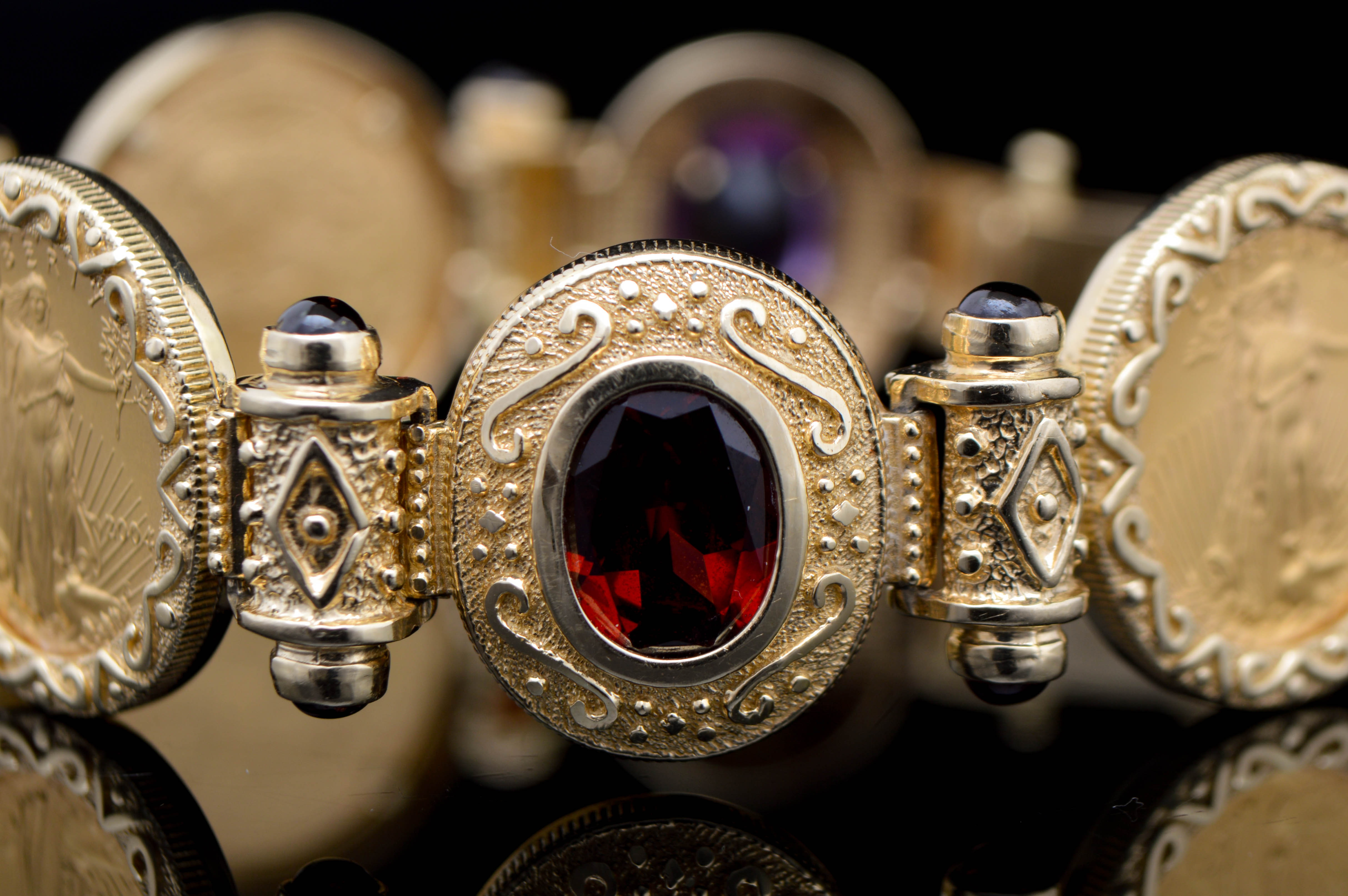 14K Yellow Gold, Coin and Gemstone Bracelet