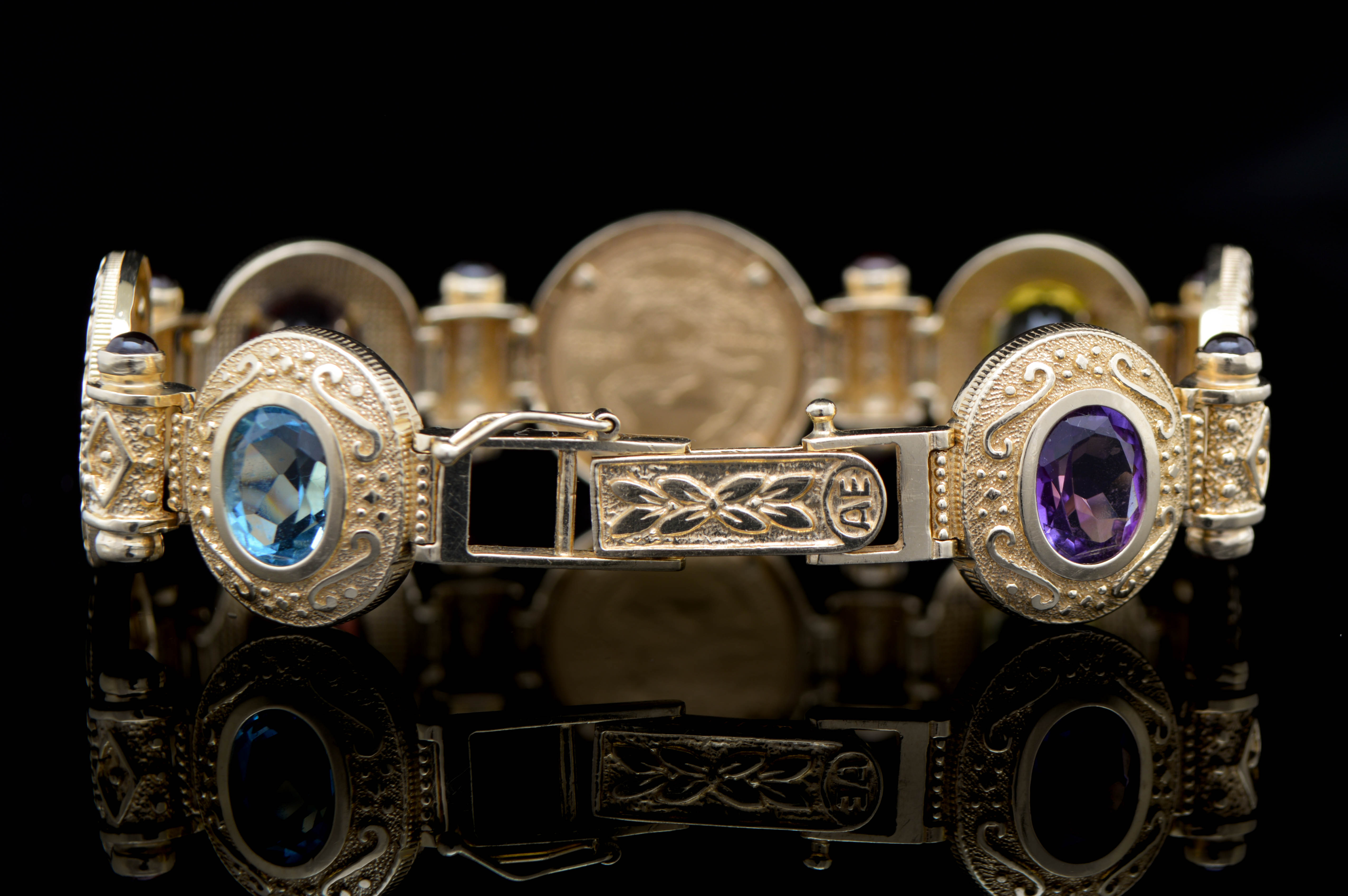 14K Yellow Gold, Coin and Gemstone Bracelet