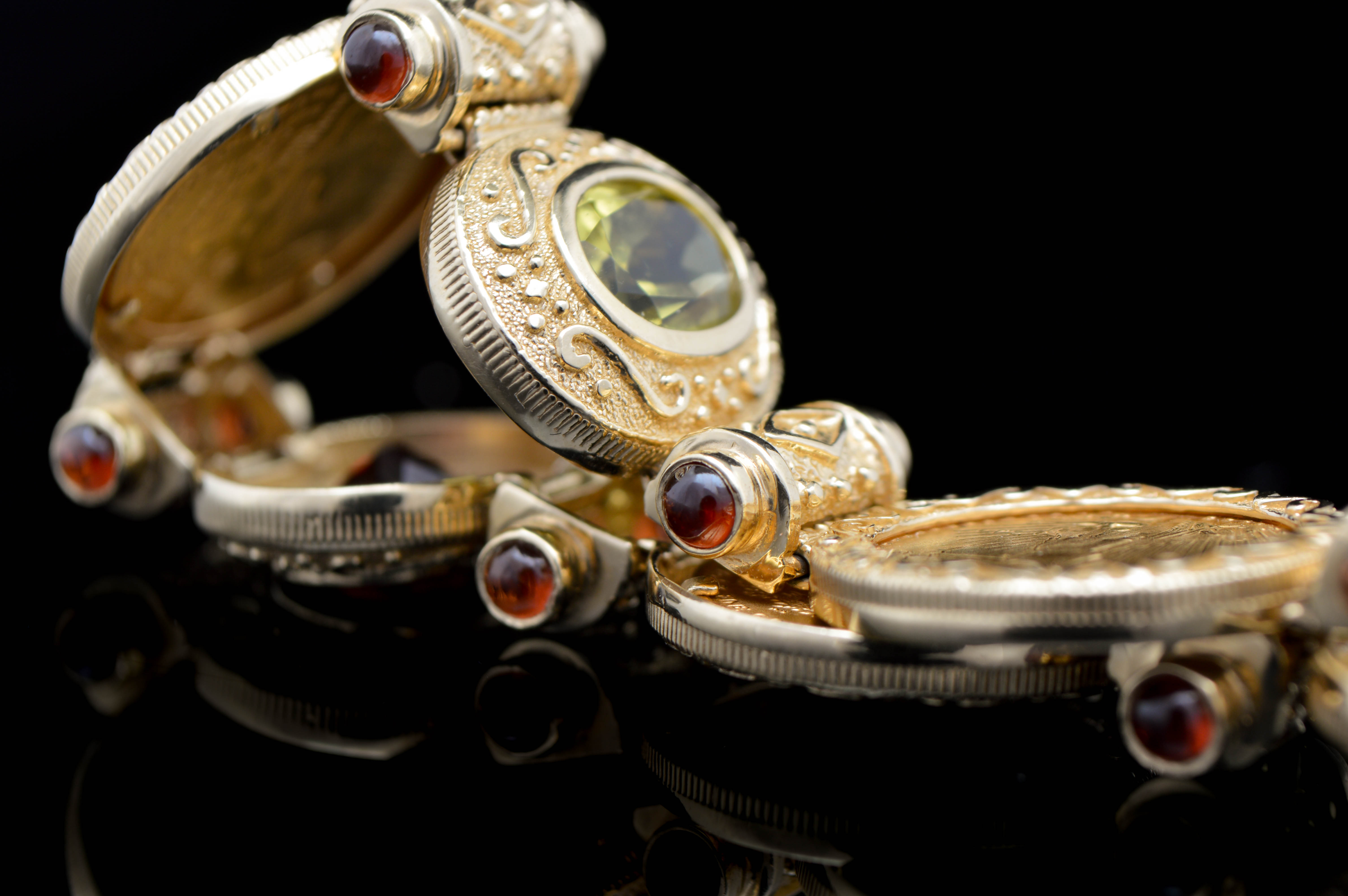 14K Yellow Gold, Coin and Gemstone Bracelet