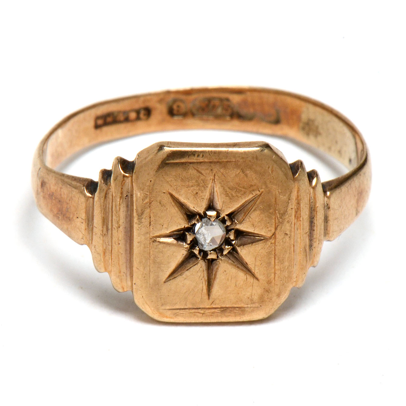 Men's Antique European 9K Yellow Gold Diamond Ring