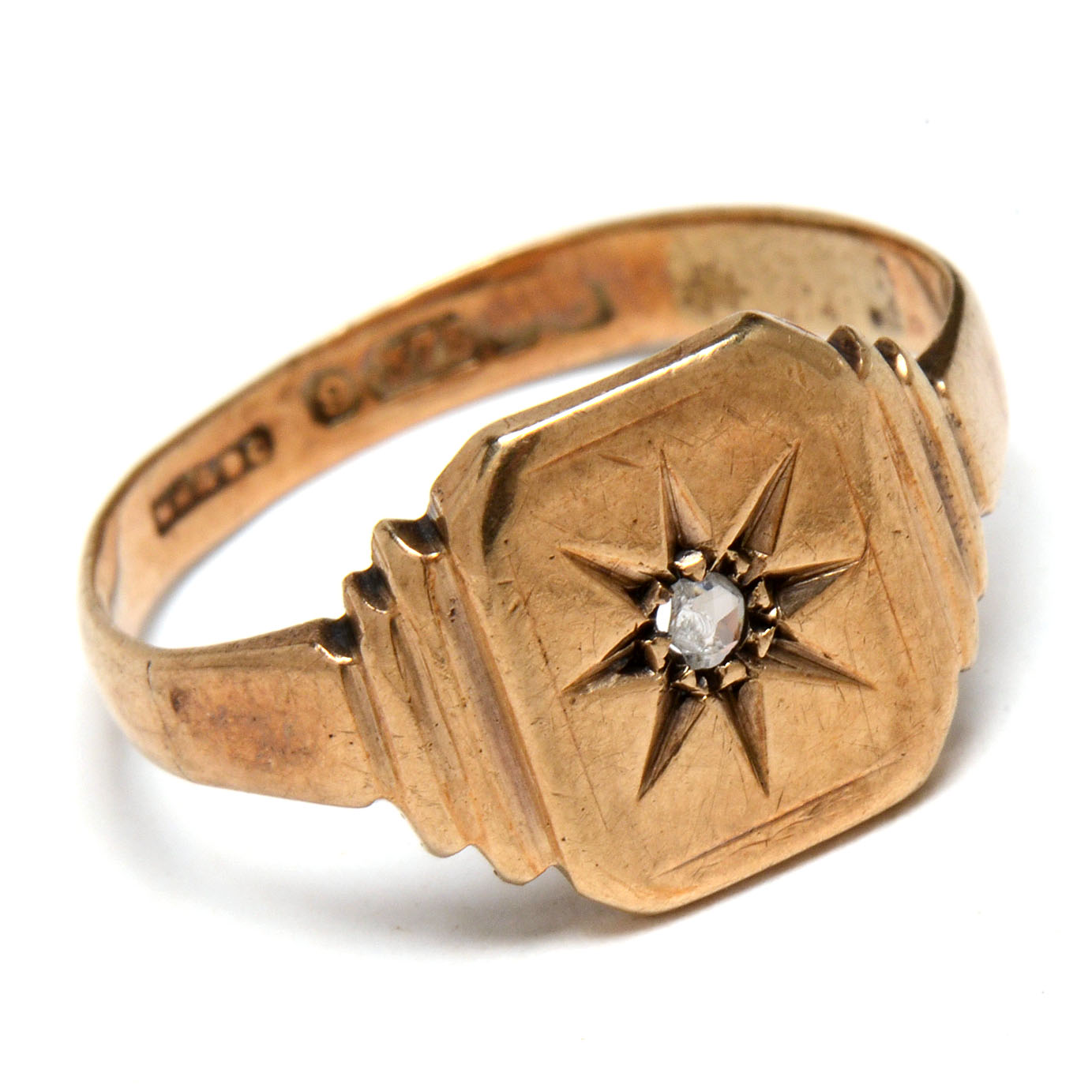 Men's Antique European 9K Yellow Gold Diamond Ring