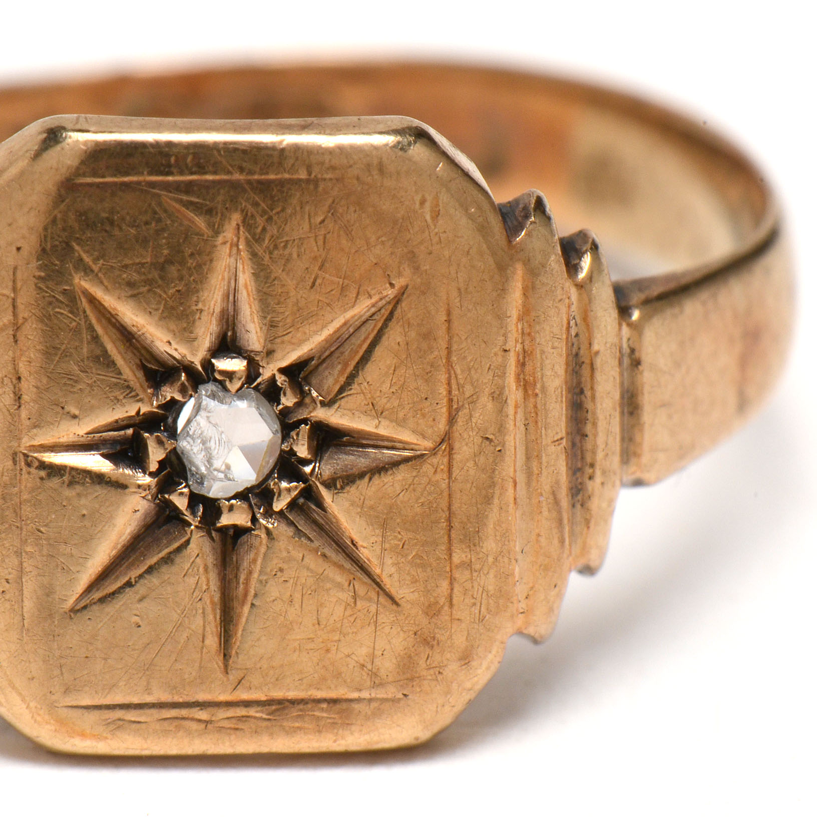 Men's Antique European 9K Yellow Gold Diamond Ring