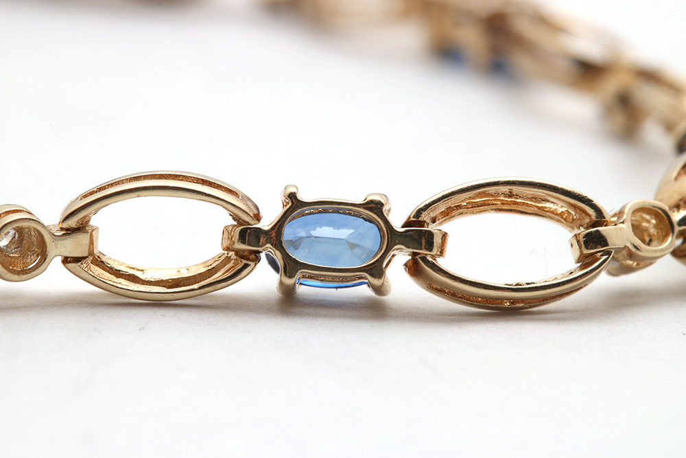 14K Yellow Gold Diamond and Sapphire Bracelet and Earrings