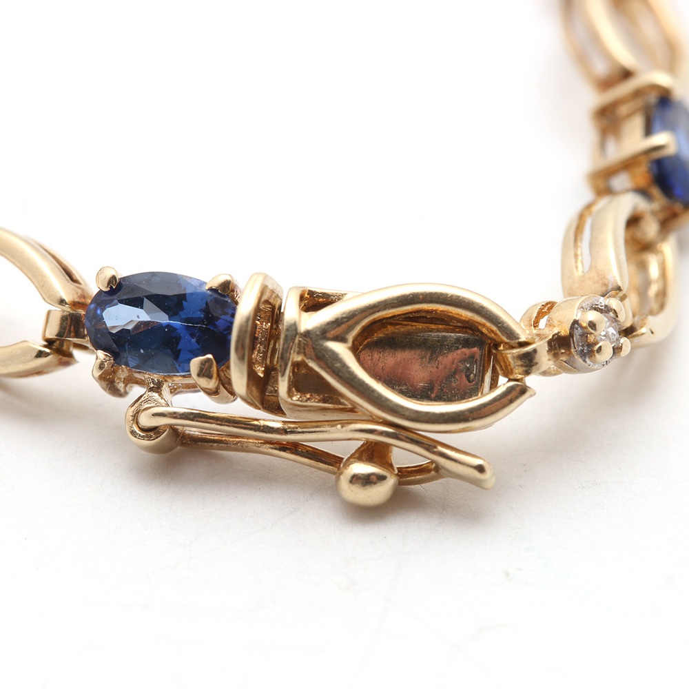14K Yellow Gold Diamond and Sapphire Bracelet and Earrings