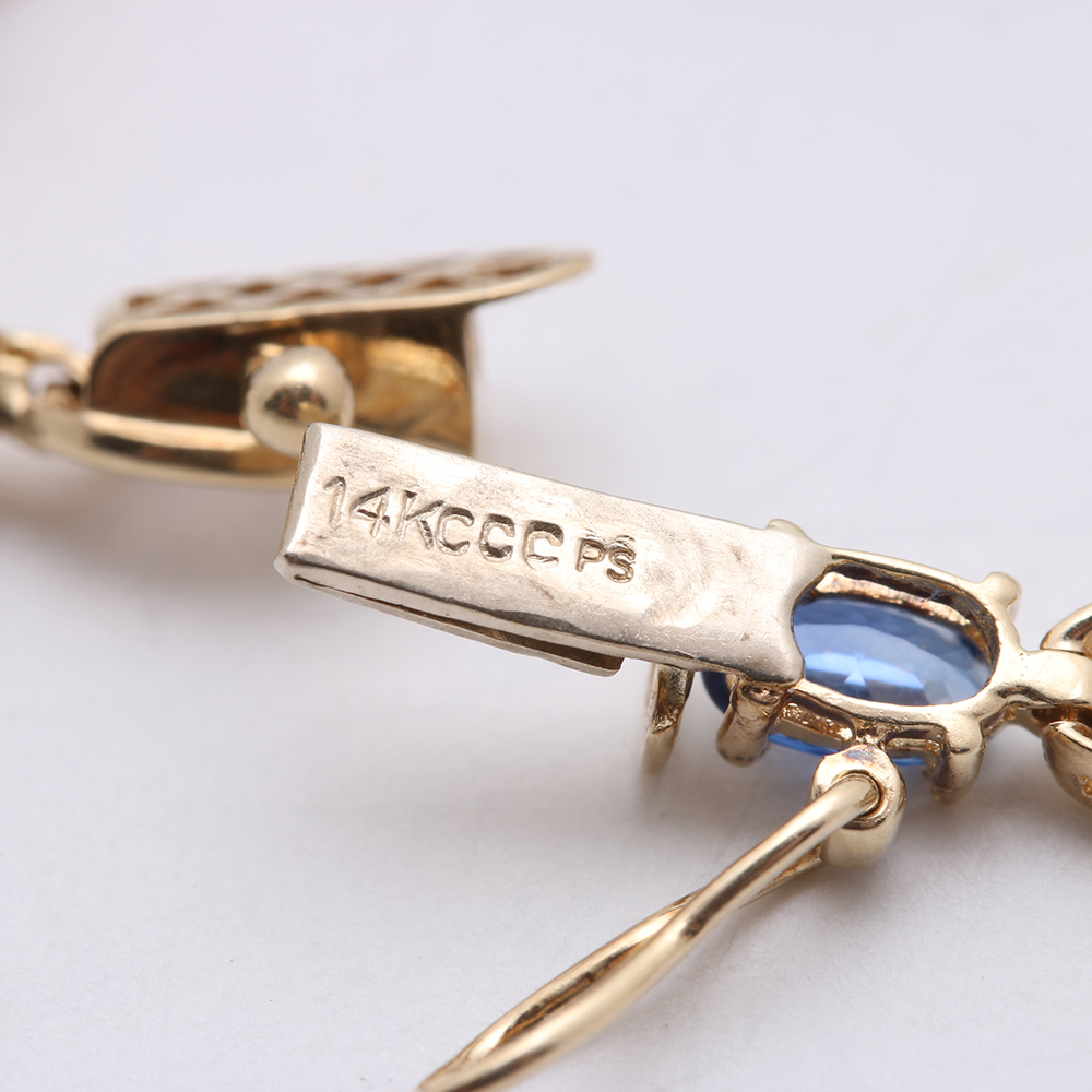 14K Yellow Gold Diamond and Sapphire Bracelet and Earrings