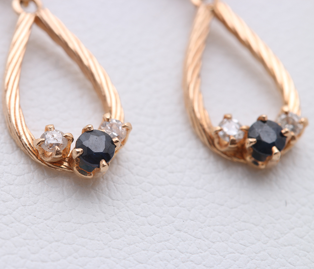 14K Yellow Gold Diamond and Sapphire Bracelet and Earrings