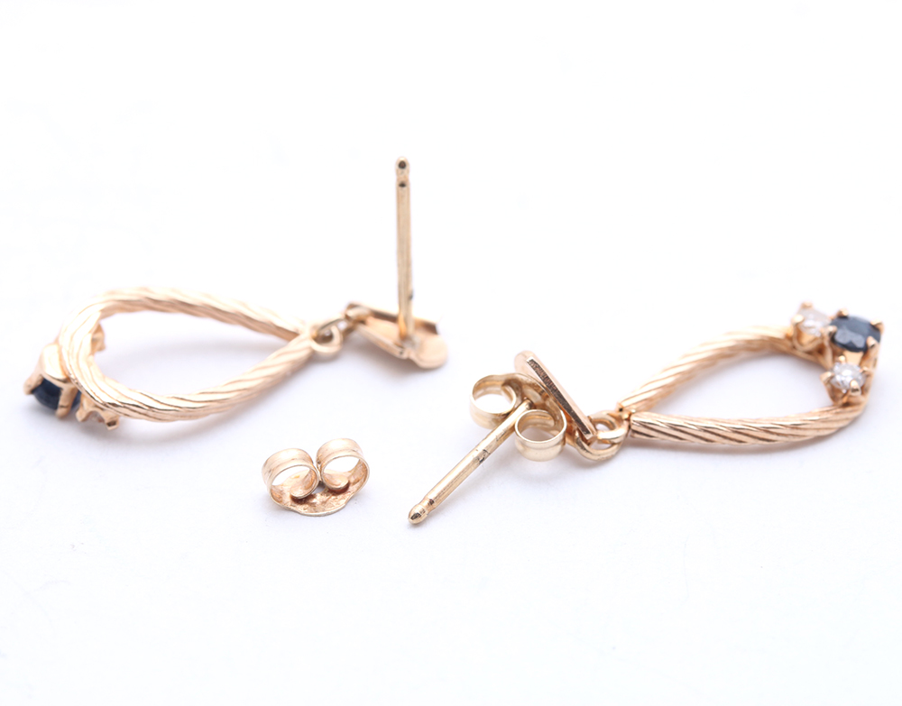 14K Yellow Gold Diamond and Sapphire Bracelet and Earrings