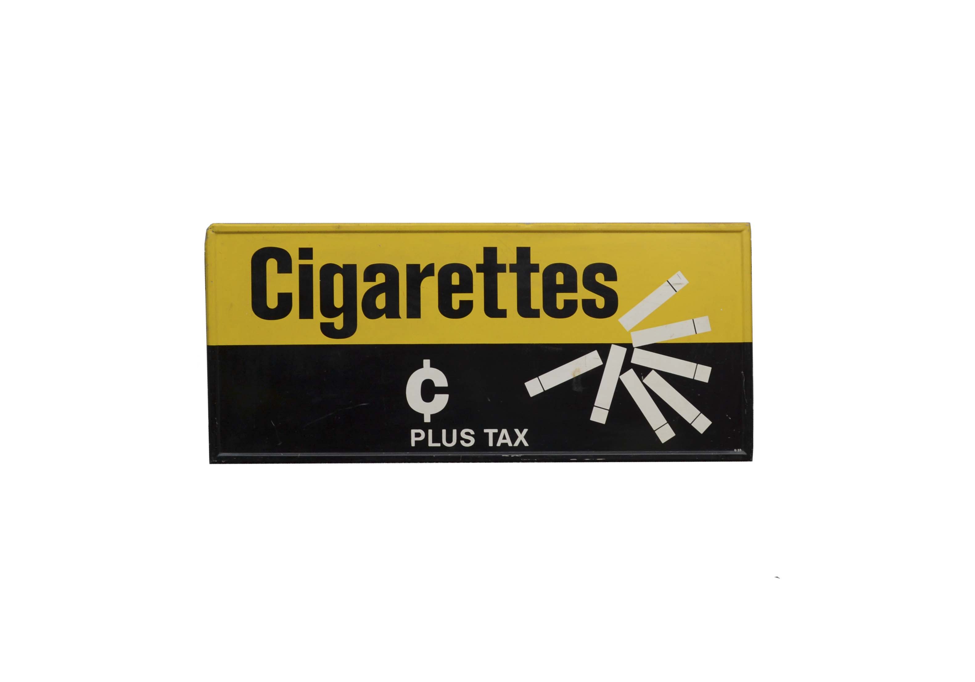 Vintage Black and Yellow Metal Cigarette Sign
