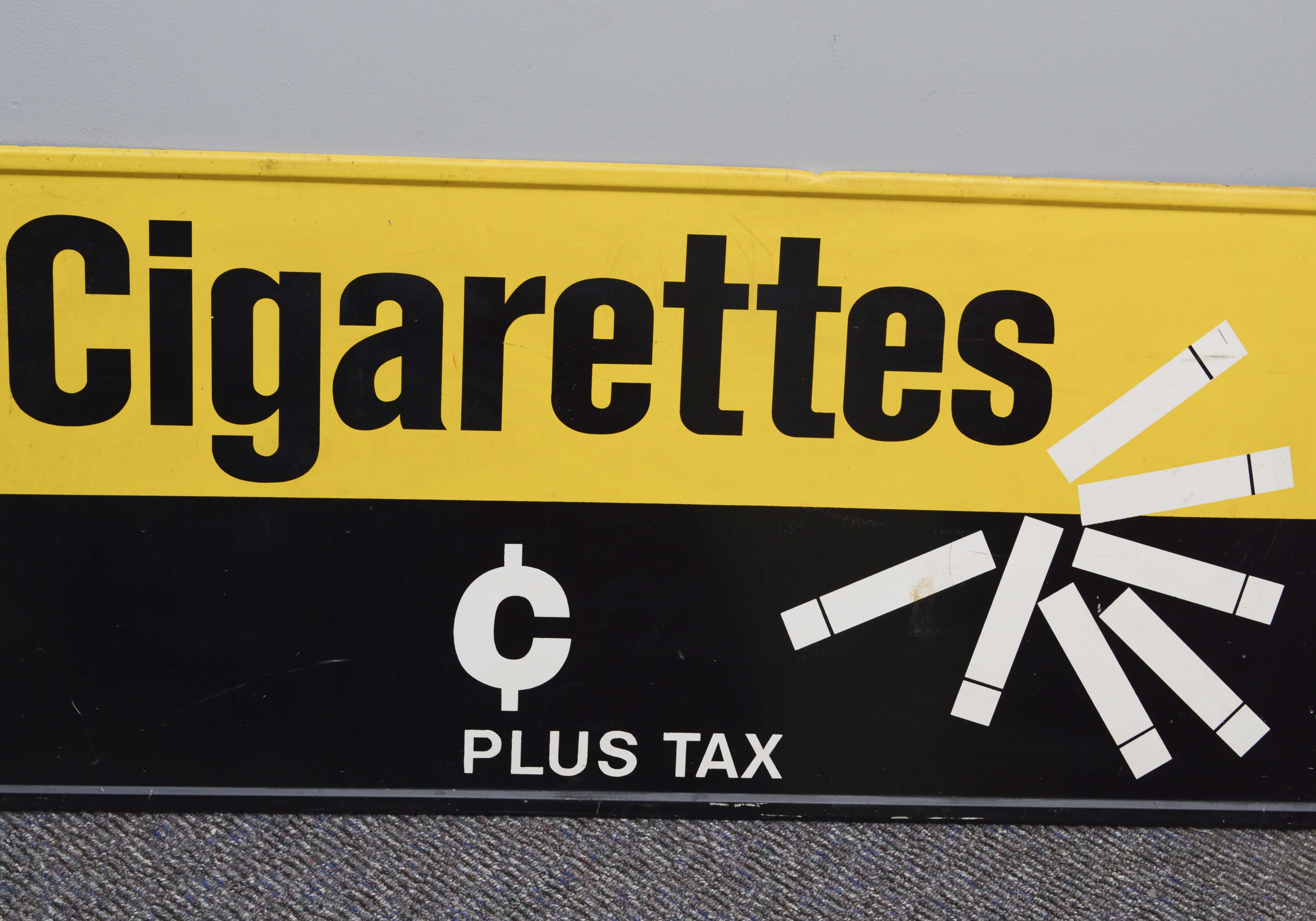 Vintage Black and Yellow Metal Cigarette Sign