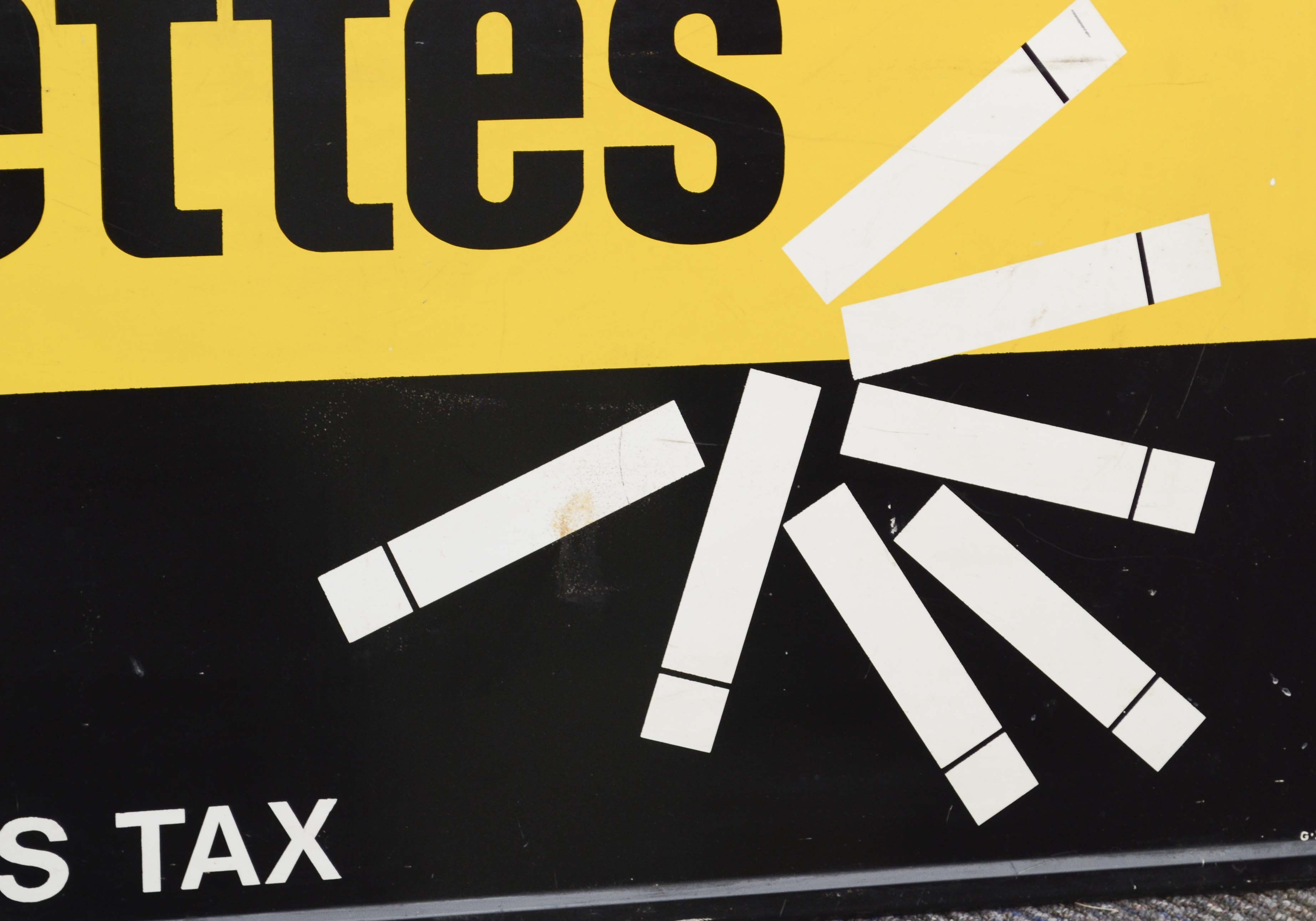 Vintage Black and Yellow Metal Cigarette Sign