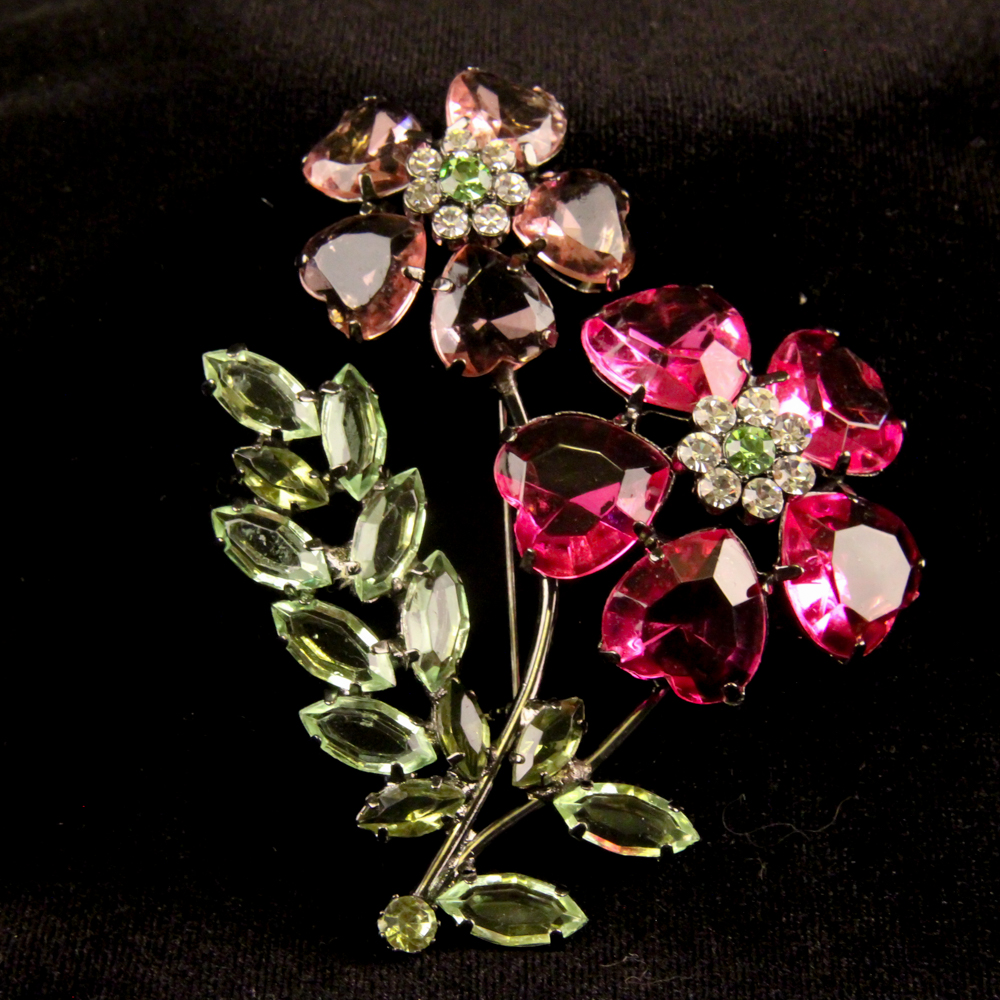 Vintage Givre Glass Floral Brooch